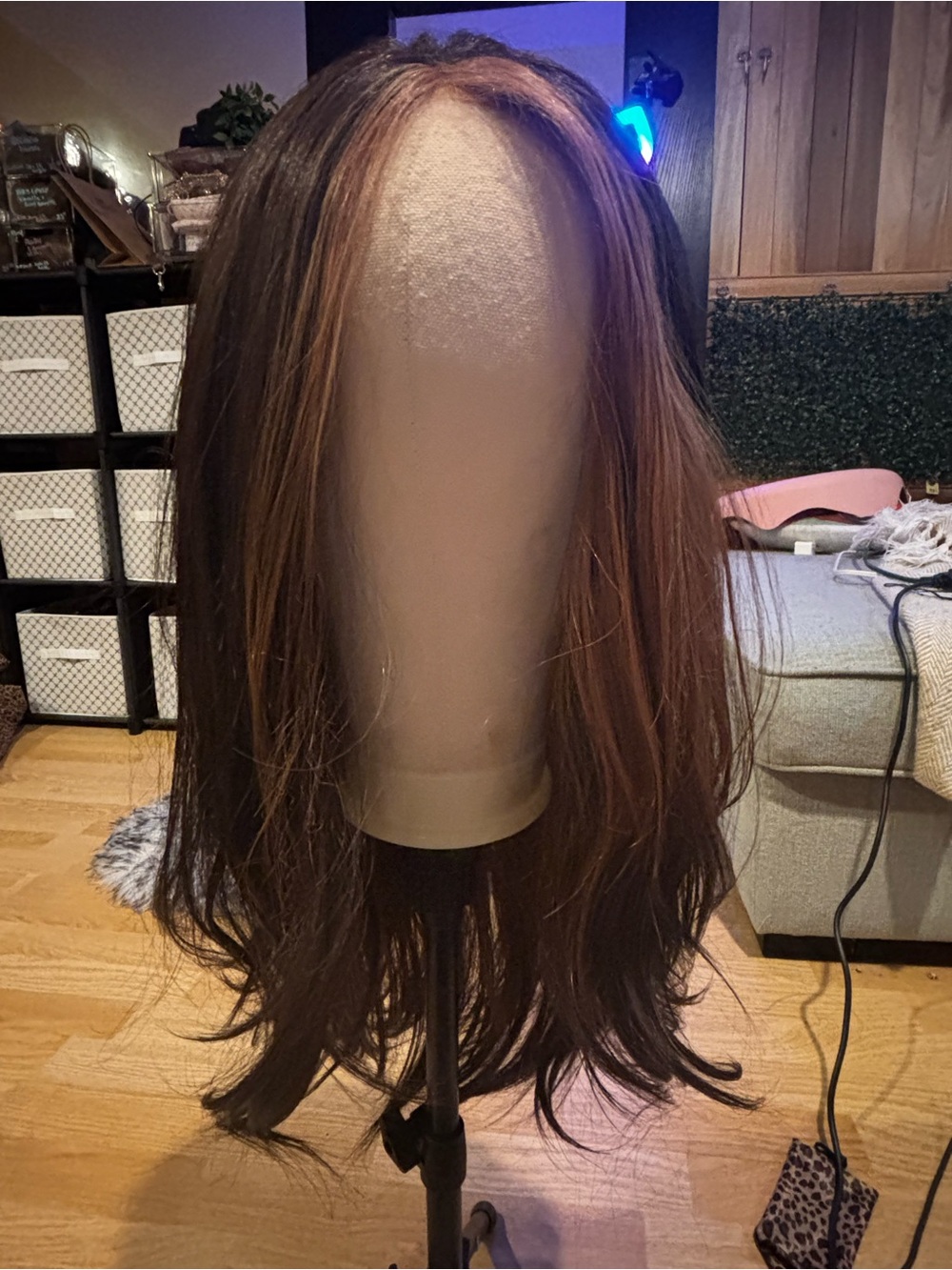 NELS Luxury Long Straight Women's Wig in Dark Brown with Copper Highlights